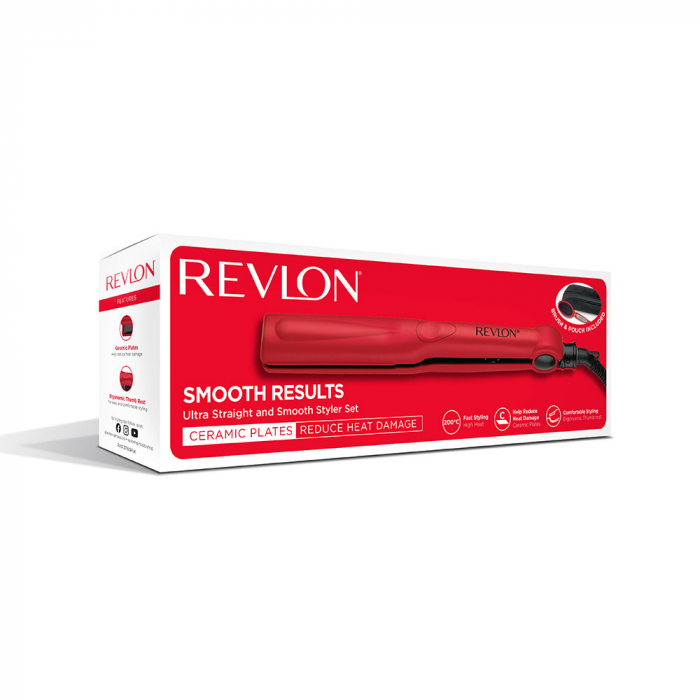 Placa de indreptat parul Revlon Smooth Results RVST2176GPE, temperatura pana la 200 grade, husa si perie de par Revlon cadou [8]