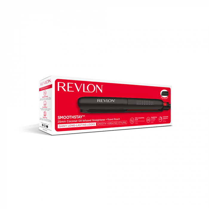 Placa de indreptat parul REVLON SmoothStay RVST2211PE, infuzie cu ulei de cocos, 25 mm, 10 trepte de temperatura, afisaj LCD, geanta de depozitare [7]