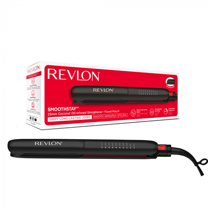 Placa de indreptat parul REVLON SmoothStay RVST2211PE, infuzie cu ulei de cocos, 25 mm, 10 trepte de temperatura, afisaj LCD, geanta de depozitare [5]