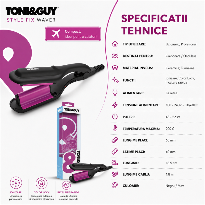 Placa profesionala de creponat parul TONI & GUY Style Fix Waver TGIR1930E [5]