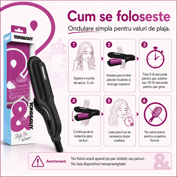Placa profesionala de creponat parul TONI & GUY Style Fix Waver TGIR1930E [4]