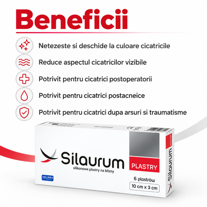 Plasturi Solinea Silaurum, dispozitiv medical, din silicon, pentru cicatrici postoperatorii, postacneice, posttraumatice si dupa arsuri [4]