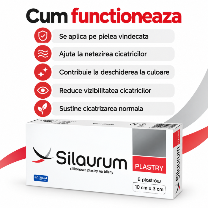 Plasturi Solinea Silaurum, dispozitiv medical, din silicon, pentru cicatrici postoperatorii, postacneice, posttraumatice si dupa arsuri [3]