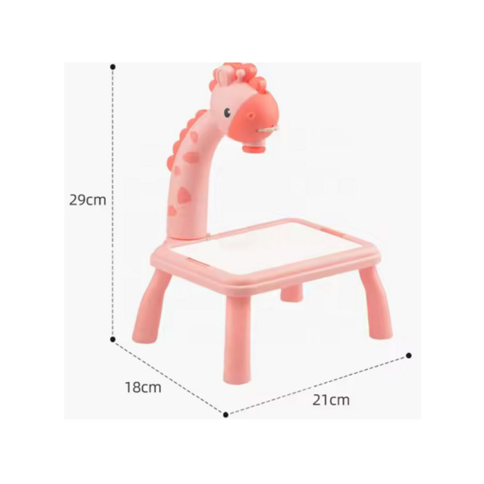 Proiector desen copii, jucarie educativa, tabla desen cu proiector, 24 sabloane incluse, 12 markere, laveta pentru stergere, carnetel pentru desen, girafa, 3+ ani, Roz [2]