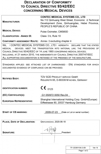 Pulsoximetru profesional Contec CMS60D, senzor adulti si senzor pediatric, cablu de extensie [6]