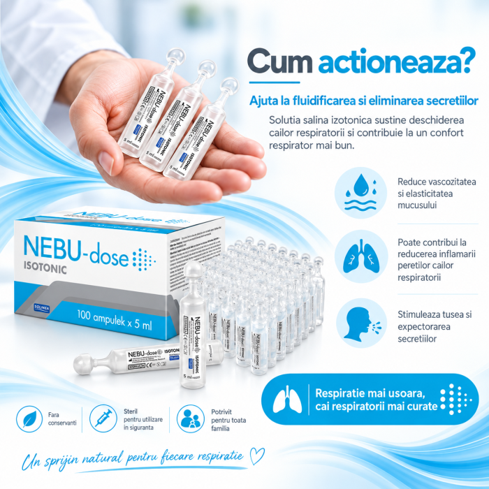 Ser fiziologic izotonic Solinea NEBU-dose concentratie 0.9%, 100 monodoze x 5 ml [4]