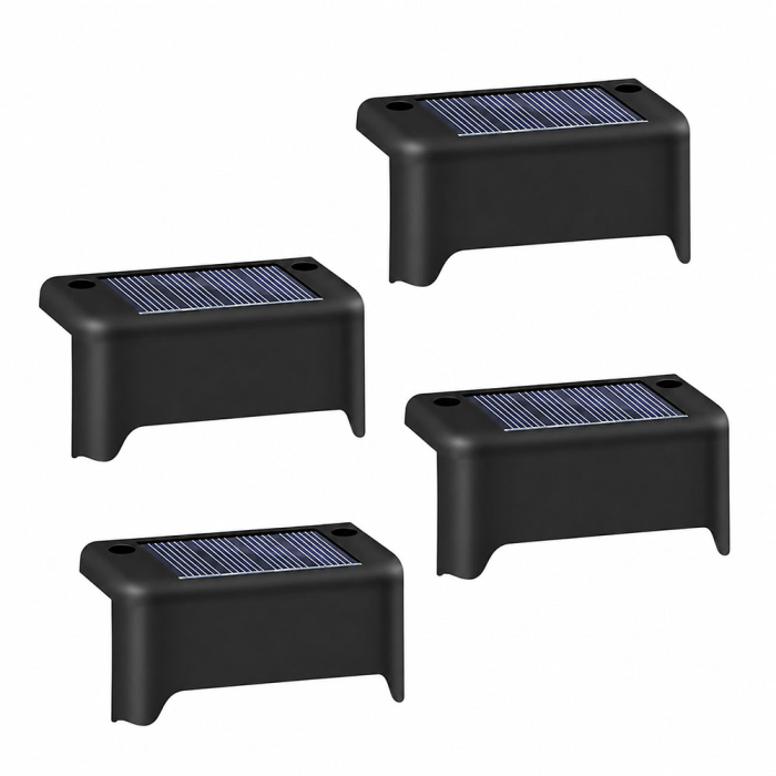 Set 4 lampi solare, pentru iluminarea treptelor, teraselor, aleilor din gradina si a cailor de acces, senzor crepuscul incorporat, panou solar amorf 2V, lumina alb cald, pana la 8 ore de ilumare [1]