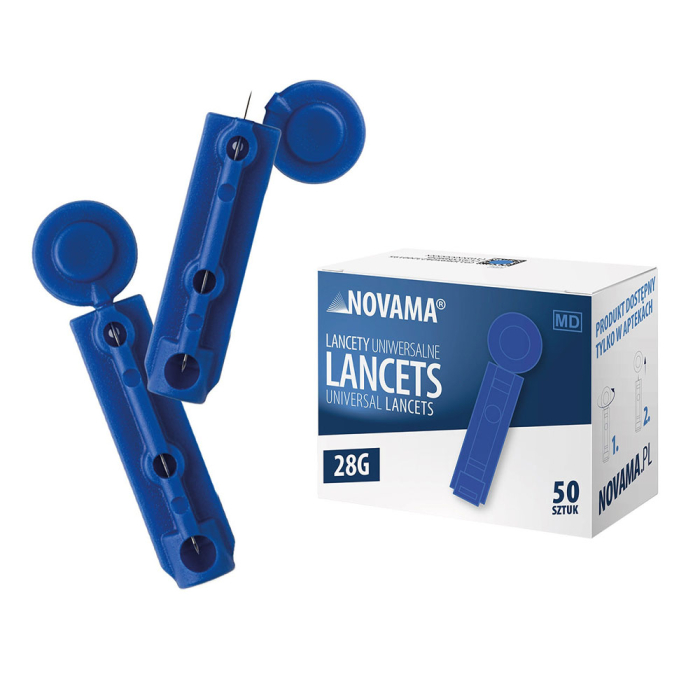 Set 50 ace de intepare (lancete) Novama Lancets, sterile, compatibile cu dispozitivele standard de intepare, din otel inoxidabil chirurgical, grosime ac 28 G [8]