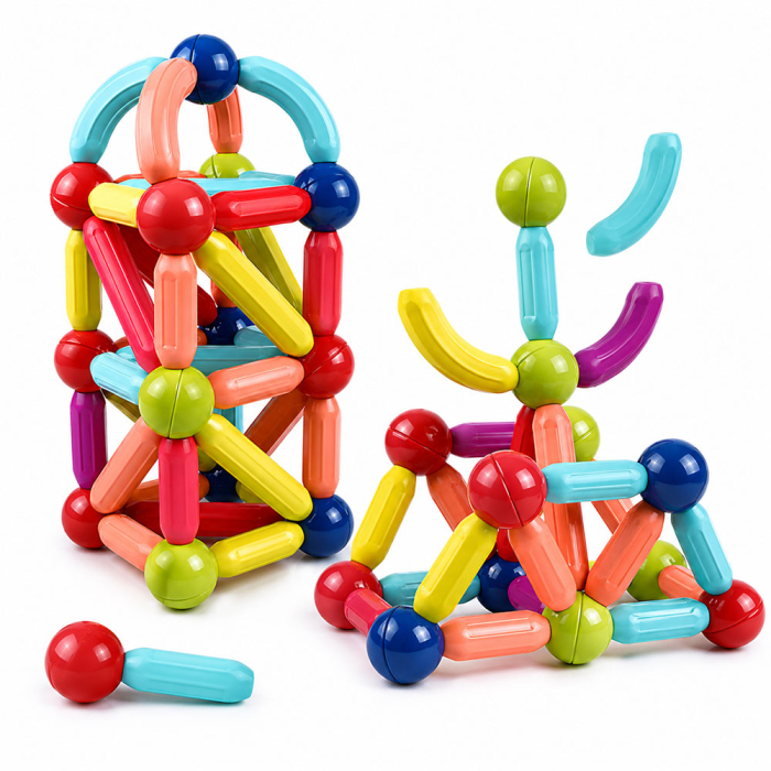 Set de constructie educational Magnetic Sticks, 64 piese magnetice, dezvolta creativitatea si abilitatile manuale ale copiilor, 16 piese scurte, 22 piese lungi, 18 bile, 8 arcuri [4]