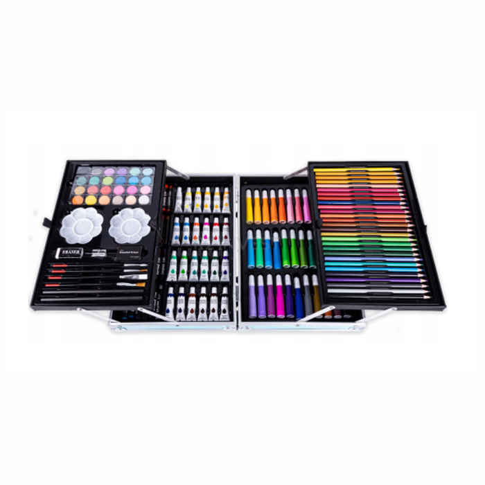 Set desen copii 145 piese, valiza portabila, creioane, carioci, acuarele, acrilice, pensule, ascutitoare, radiere, unicorn, Albastru [4]