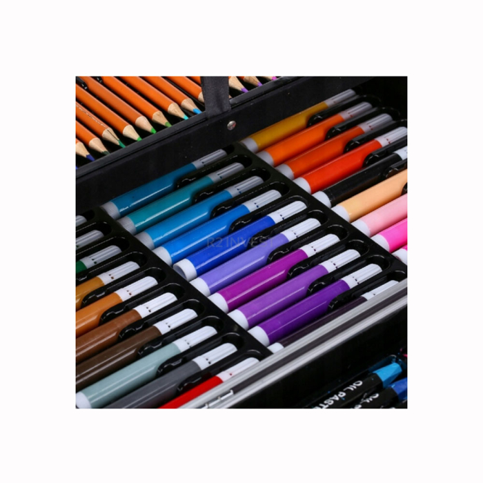 Set desen copii 145 piese, valiza portabila, creioane, carioci, acuarele, acrilice, pensule, ascutitoare, radiere, unicorn, Albastru [7]