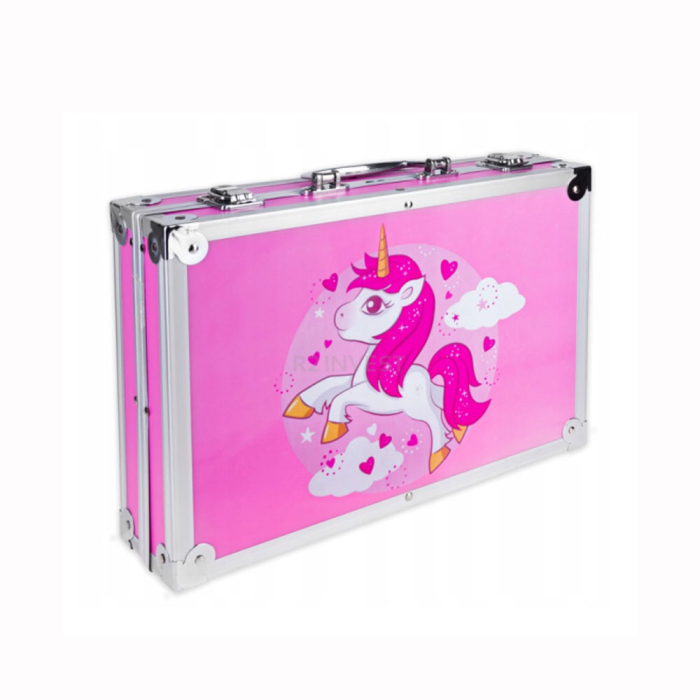 Set desen copii 145 piese, valiza portabila, creioane, carioci, acuarele, acrilice, pensule, ascutitoare, radiere, unicorn, Roz [2]