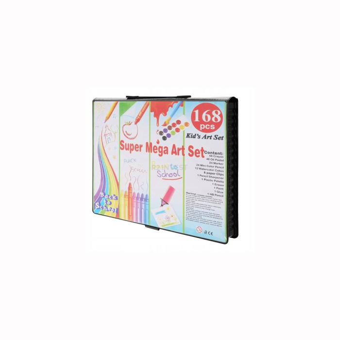 Set desen copii Super Mega Art Set, 168 piese, valiza portabila, creioane colorate, pasteluri cerate si uleioase, acuarele, pensula, Negru [5]