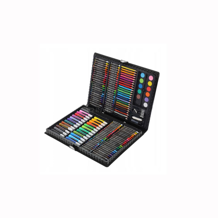 Set desen copii Super Mega Art Set, 168 piese, valiza portabila, creioane colorate, pasteluri cerate si uleioase, acuarele, pensula, Negru [4]