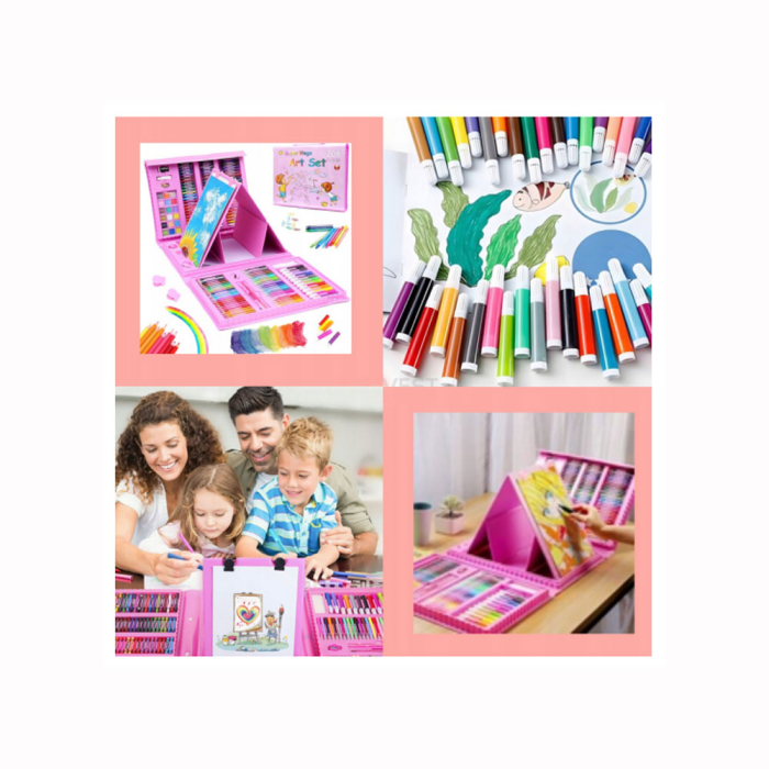 Set desen copii Super Mega Art Set, 208 piese, valiza portabila , markere, creioane colorate, acuarele, carioci, agrafe, ascutitoare, radiera, Roz [6]