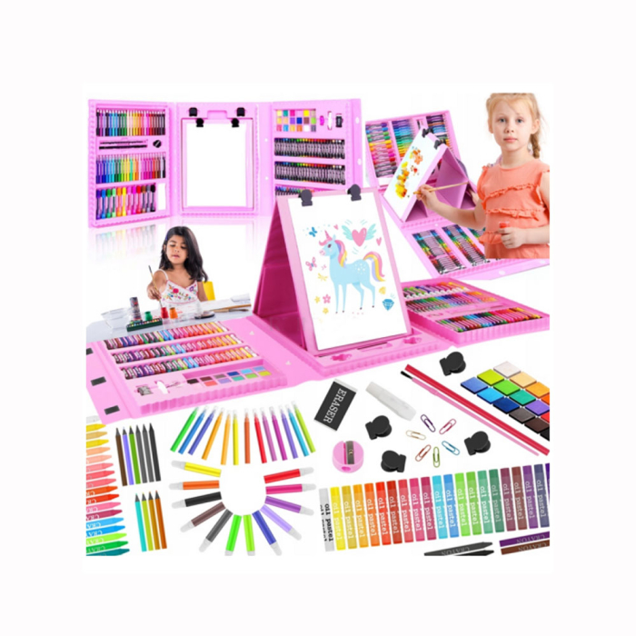 Set desen copii Super Mega Art Set, 208 piese, valiza portabila , markere, creioane colorate, acuarele, carioci, agrafe, ascutitoare, radiera, Roz [5]