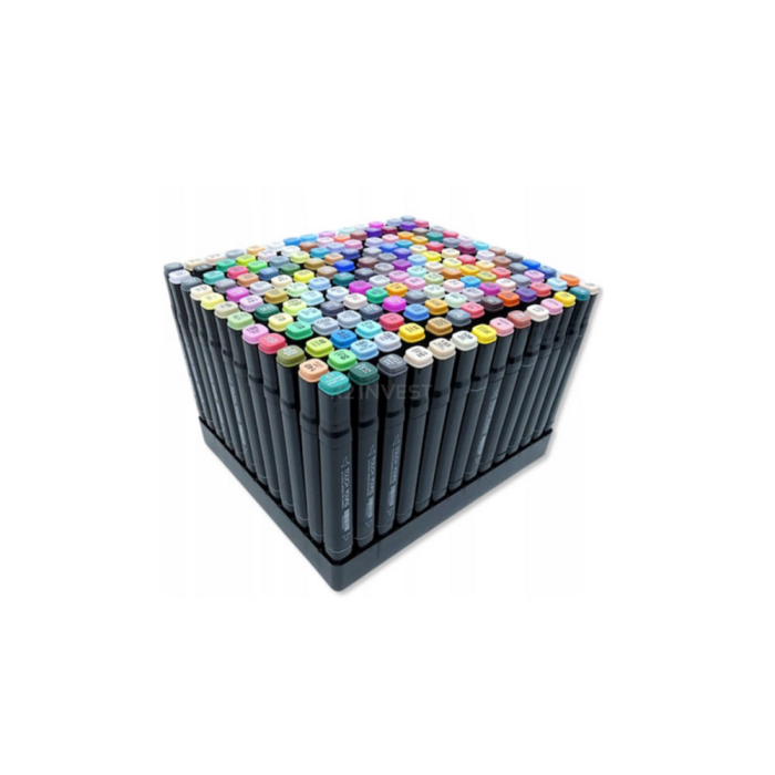 Set markere 80 culori, pe baza de alcool, doua capete, potrivite pentru hartie, carton, ceramica, lemn, metal si alte suprafete, geanta [2]