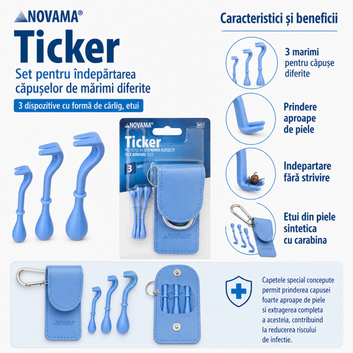 Set Novama Ticker pentru indepartarea capuselor de marimi diferite, 3 dispozitive cu forma de carlig, etui [5]