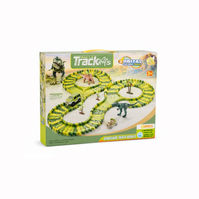 Set pista de curse Dinosaur Track Toys, 120 piese, flexibila, cu masina si figurine, jucarie interactiva copii 3+ [4]