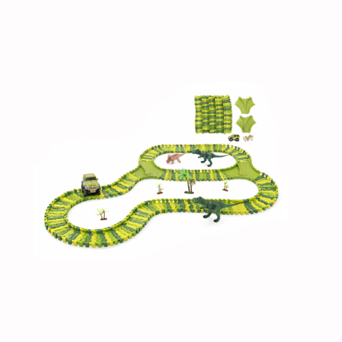 Set pista de curse Dinosaur Track Toys, 120 piese, flexibila, cu masina si figurine, jucarie interactiva copii 3+ [3]