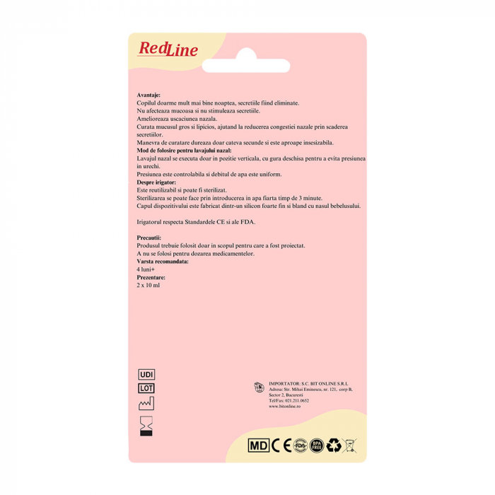 Set seringi pentru lavaj nazal RedLine Nasucel, pentru curatarea si hidratarea cailor nazale, 2 x 10 ml, 4 luni+ [5]