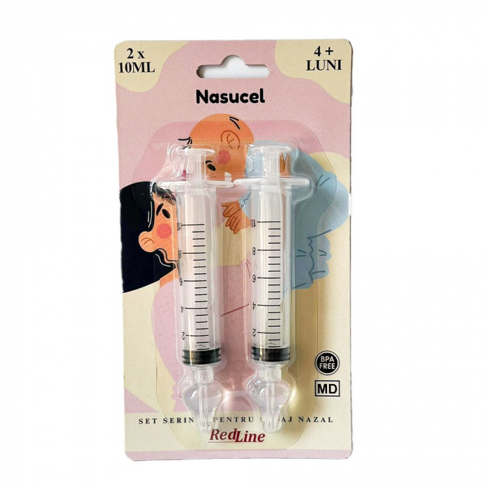 Set seringi pentru lavaj nazal RedLine Nasucel, pentru curatarea si hidratarea cailor nazale, 2 x 10 ml, 4 luni+ [6]