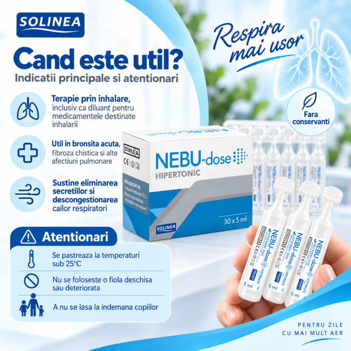 Solutie salina hipertonica Solinea NEBU-dose concentratie 3%, 30 monodoze x 5 ml [5]