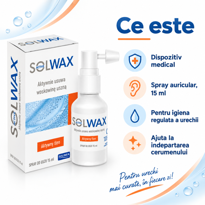 Spray auricular Solinea Solwax Active, pentru indepartarea cerumenului si igiena urechii, 15 ml [2]