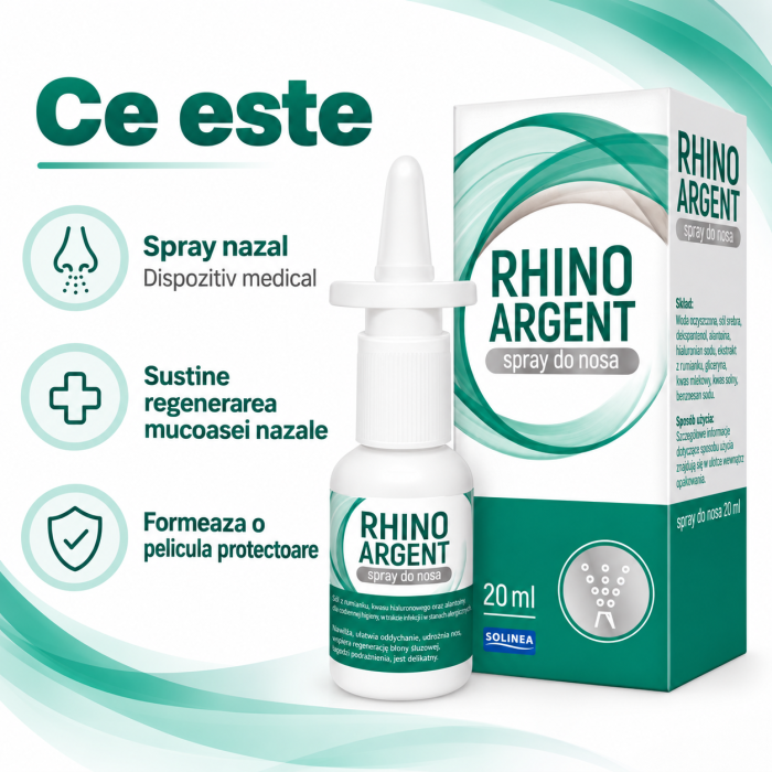 Spray nazal Solinea Rhinoargent, dispozitiv medical cu argint coloidal, cupru coloidal si ulei de eucalipt, protectia si regenerarea mucoasei nazale, copii si adulti, 20 ml [2]