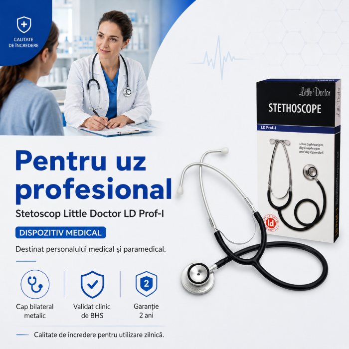 Stetoscop Little Doctor LD Prof I, stetoscop metalic utilizabil pe ambele parti, diafragma mare, Negru/Inox [3]