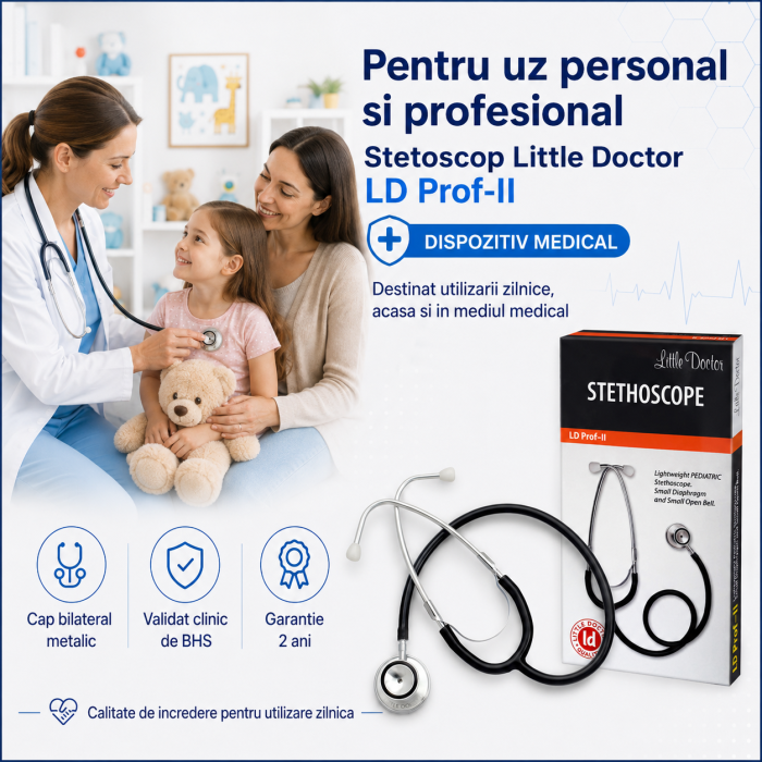 Stetoscop Little Doctor LD Prof II, stetoscop metalic utilizabil pe ambele parti, diafragma mica, Negru/Inox [3]
