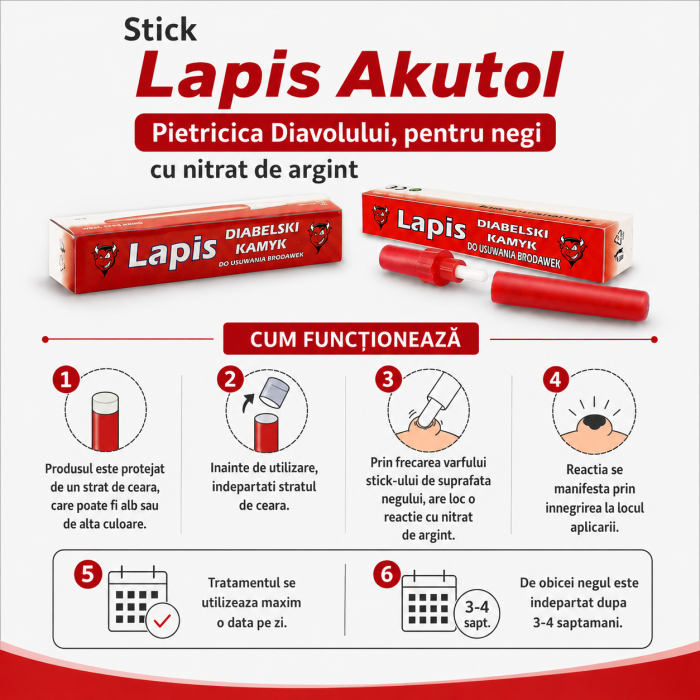 Stick Lapis Akutol, Pietricica Diavolului, pentru negi, cu nitrat de argint [3]