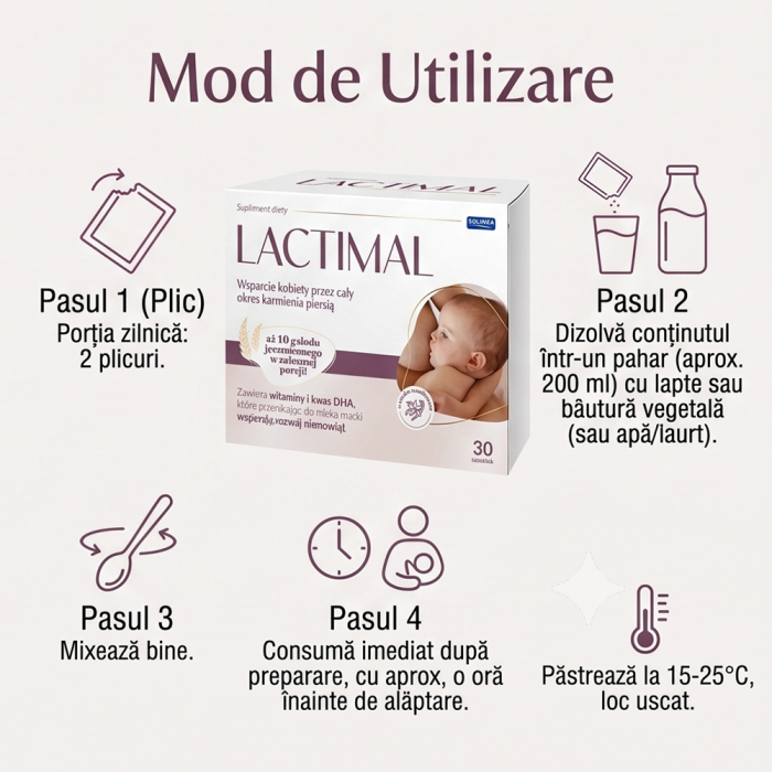 Supliment alimentar Solinea Lactimal pentru femei care alapteaza, DHA, acid folic, iod, colina, vitaminele B12 si D, aroma vanilie, 30 plicuri [3]