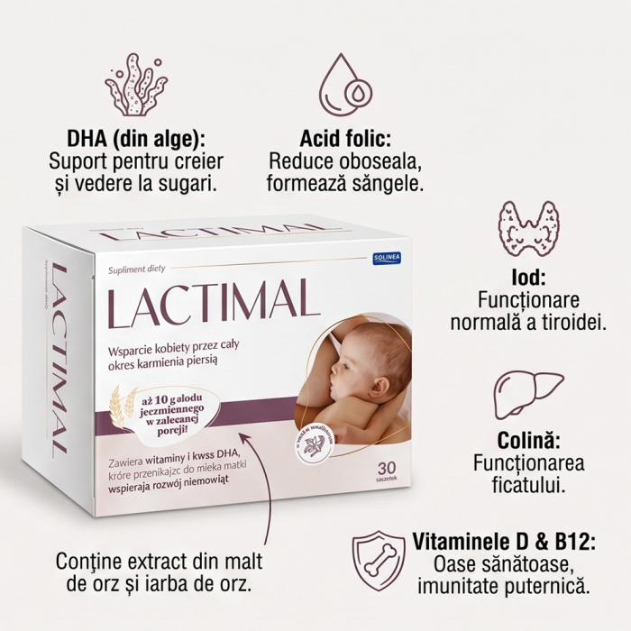 Supliment alimentar Solinea Lactimal pentru femei care alapteaza, DHA, acid folic, iod, colina, vitaminele B12 si D, aroma vanilie, 30 plicuri [4]