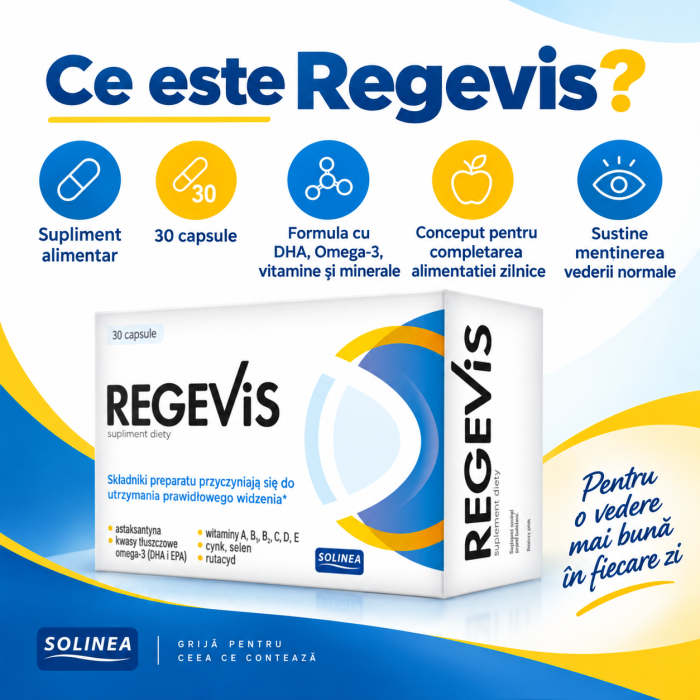 Supliment alimentar Solinea Regevis, pentru mentinerea vederii normale, DHA, Omega 3, vitamine si minerale, 30 capsule [2]