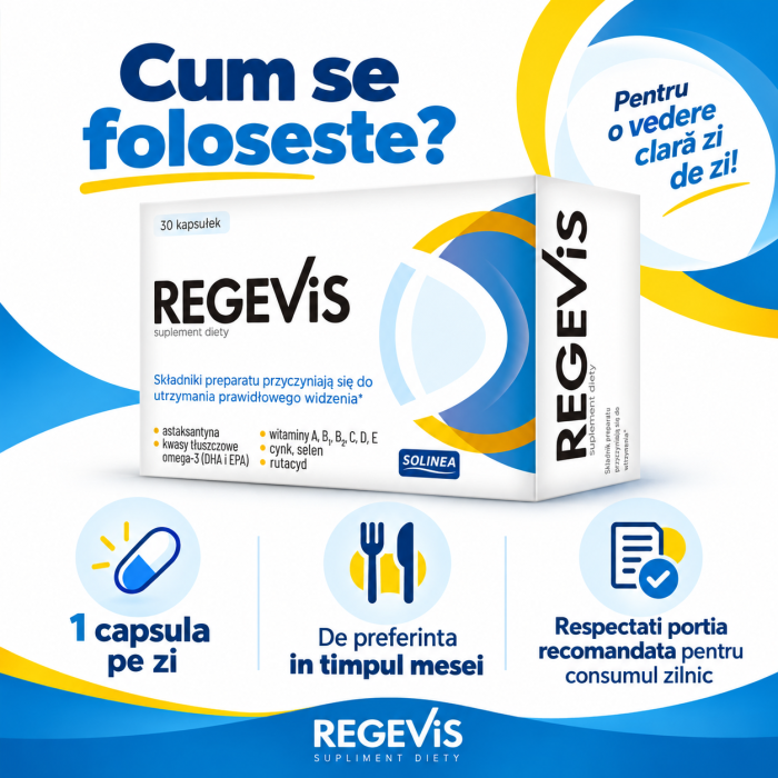 Supliment alimentar Solinea Regevis, pentru mentinerea vederii normale, DHA, Omega 3, vitamine si minerale, 30 capsule [3]