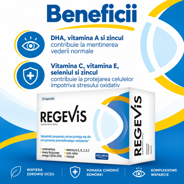 Supliment alimentar Solinea Regevis, pentru mentinerea vederii normale, DHA, Omega 3, vitamine si minerale, 30 capsule [4]