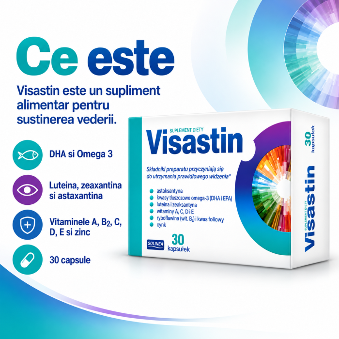 Supliment alimentar Solinea Visastin pentru sustinerea vederii, DHA, Omega 3, luteina, zeaxantina, astaxantina, vitamine si zinc, 30 capsule [2]