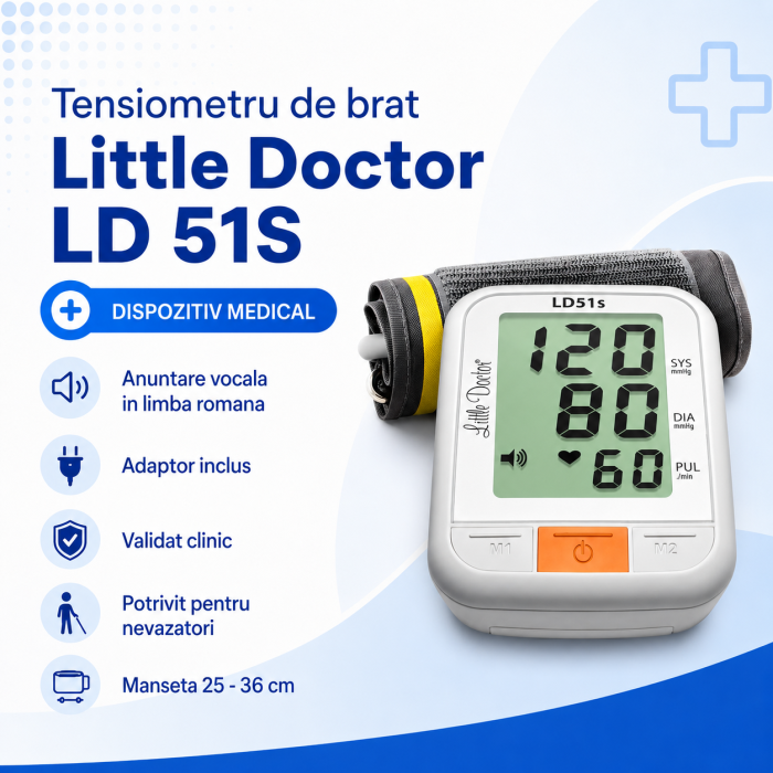 Tensiometru de brat Little Doctor LD 51S, anuntare vocala limba romana, adaptor inclus, validat clinic, potrivit pentru nevazatori [2]