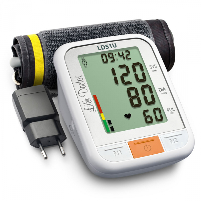 Tensiometru electronic de brat Little Doctor LD 51U, manseta 22 - 42 cm, indicator WHO, adaptor priza inclus, Alb/Gri [4]