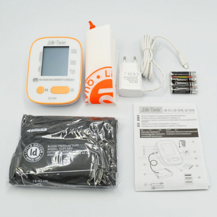 Tensiometru electronic de brat Little Doctor LD-521A, adaptor inclus, Algoritm IMS, memorare 90 de valori, manseta 22 - 42 cm, resigilat [6]