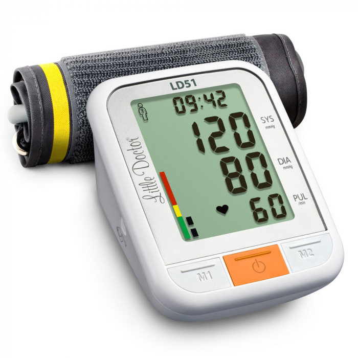 Tensiometru electronic de brat Little Doctor LD51, afisaj XXL, detector aritmie, indicator WHO, afisare data si timp, Alb/Gri [4]