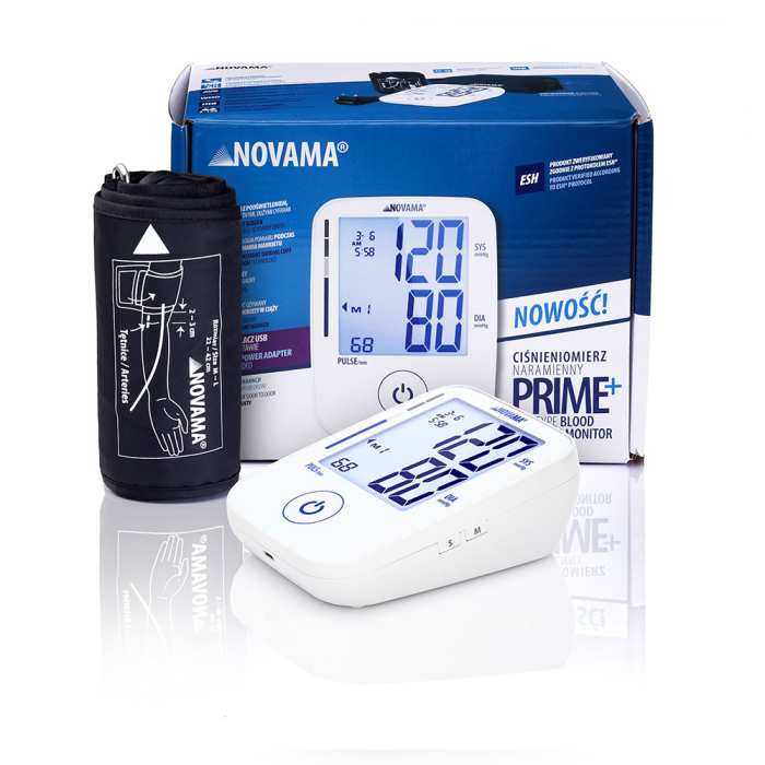 Tensiometru electronic de brat Novama Prime+ White, masurare in timpul umflarii mansetei, detectarea aritmiei, memorie 2 x 100 masuratori, manseta reglabila 22 - 42 cm, alimentator USB inclus, Alb [6]