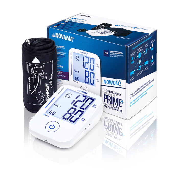 Tensiometru electronic de brat Novama Prime+ White, masurare in timpul umflarii mansetei, detectarea aritmiei, memorie 2 x 100 masuratori, manseta reglabila 22 - 42 cm, alimentator USB inclus, Alb [7]