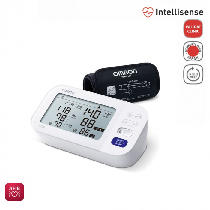 Tensiometru electronic de brat Omron M6 Comfort, manseta Intelli Wrap 22 - 42 cm, tehnologie Intellisense, afisaj dual, functie FibA, memorare 2 x 100 seturi de memorie, Alb [2]