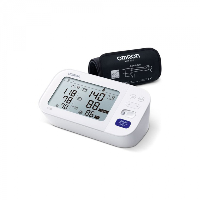 Tensiometru electronic de brat Omron M6 Comfort, manseta Intelli Wrap 22 - 42 cm, tehnologie Intellisense, afisaj dual, functie FibA, memorare 2 x 100 seturi de memorie, Alb [4]