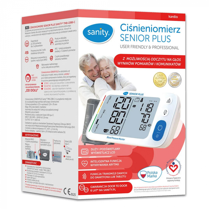 Tensiometru electronic de brat Sanity Senior Plus, memorare 2 utilizatori, manseta 22 - 32 cm, detectare aritmie, detectie miscarea corpului, cablu UBS, Bluetooth, husa de depozitare [3]