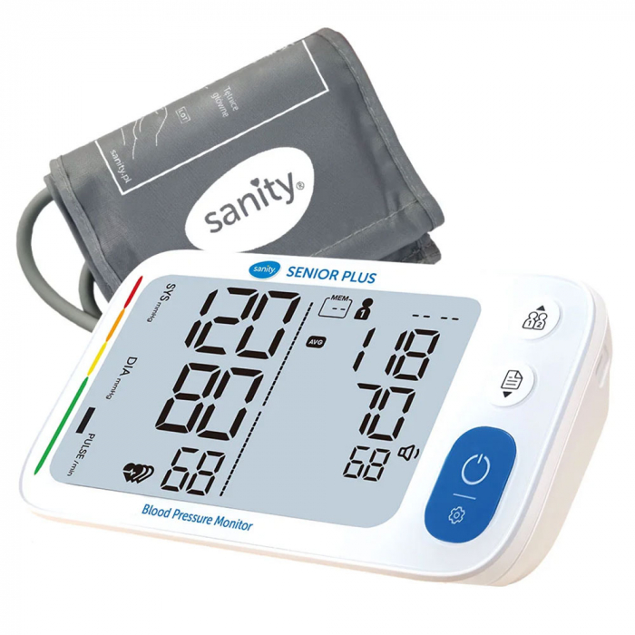 Tensiometru electronic de brat Sanity Senior Plus, memorare 2 utilizatori, manseta 22 - 32 cm, detectare aritmie, detectie miscarea corpului, cablu UBS, Bluetooth, husa de depozitare [2]