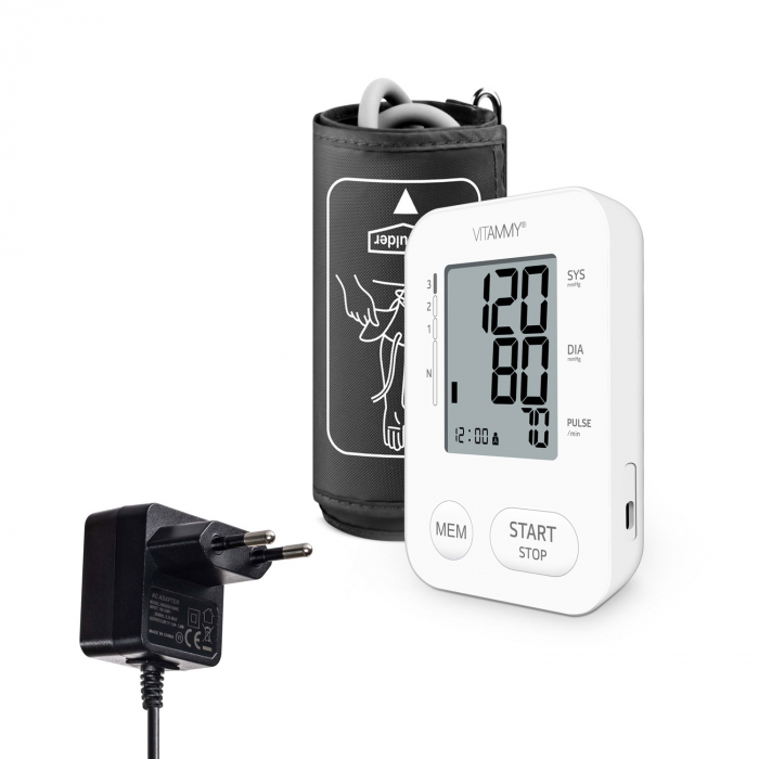 Tensiometru electronic de brat VITAMMY Next 2 +, mufa USB, adaptor inclus, detectare aritmie, memorare 2 utilizatori, Alb [2]