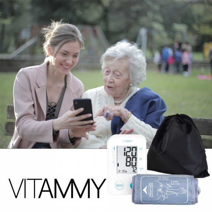 Tensiometru electronic de brat VITAMMY Next Basic, mufa USB, masurare in timpul umflarii mansetei, detectare aritmie, detectie miscarea corpului, memorare 2 utilizatori, manseta 22-40 cm, Alb [10]